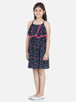 Girl's  Pink Flamingo Printed Dress With Pom Pom Details - S