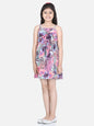 Girl's Pink Check Polyester Off Shoulder Dress - S