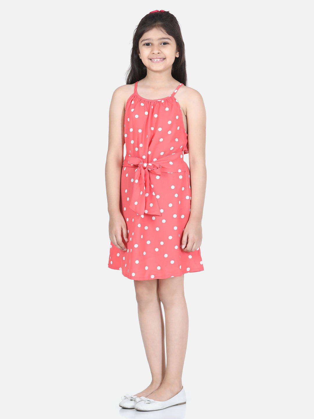 Girl's Coral Floral Front Tie Knot Dress - S