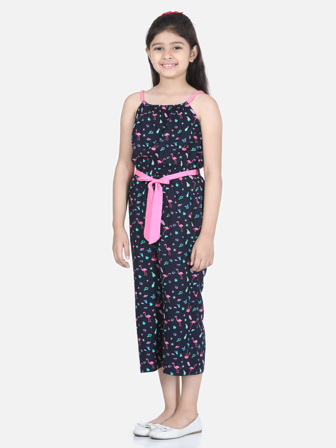 Girl's Blue And Yellow Printed Front Knot Dress - S