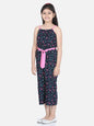 Girl's Blue And Yellow Printed Front Knot Dress - S