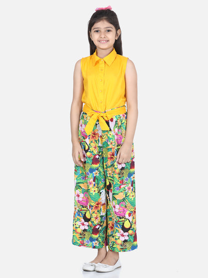 Girl's Floral Print Black Printed Jumpsuit - S