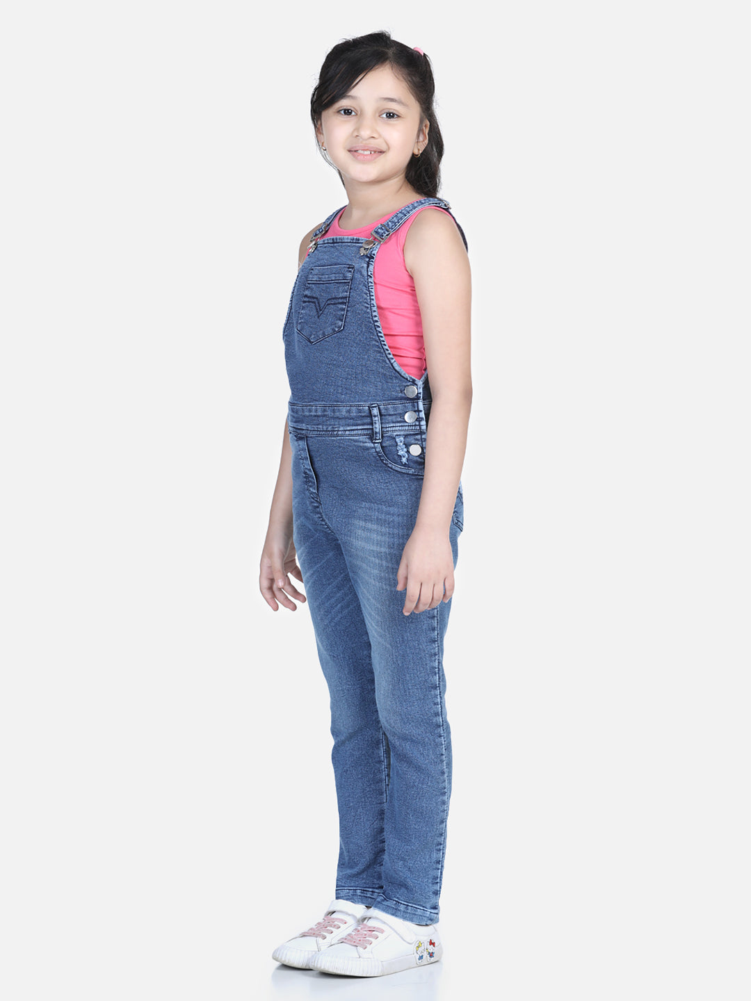 Girl's Denim Dungaree With Patchwork Denim (T-Shirt Not Included) - S