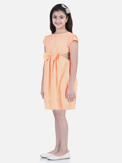 Girl's Pink Check Side Slit Dress - S