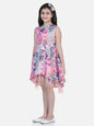Girl's Yellow And Blue Printed Hi-Lo Dress With Net Inset - S