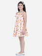 Girl's Pink And Blue Printed Hi-Lo Dress With Net Inset - S