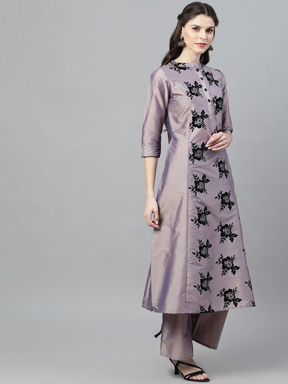 Women Purple A-Line Silk Kurta With Palazzo Set by AKS (2 P