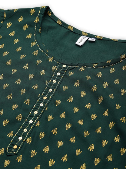 Women's Teal Green Printed Kurta