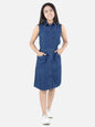 Girl's Denim Long Sleeve Dress With Shoulder Detail - S