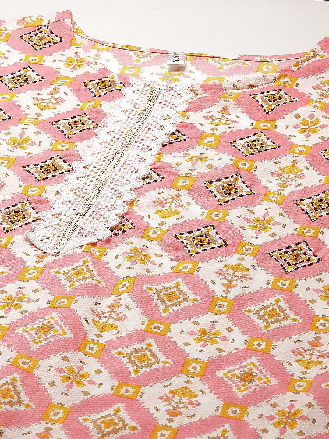 Women's Peach And White Kurta With Trousers Set