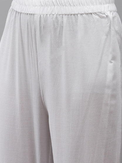 Women's Peach And White Kurta With Trousers Set