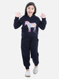 Girl's Light Pink Zebra Printed Hooded Track Suit Set - S