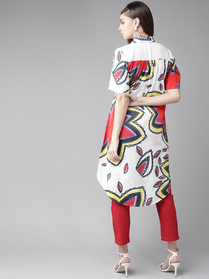 Women's  White & Red Quirky Printed A-Line Kurta