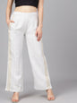 Women's  White Embellished Wide Leg Palazzos