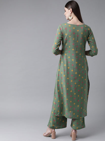 Women's  Green & Pink Printed Kurta with Palazzos