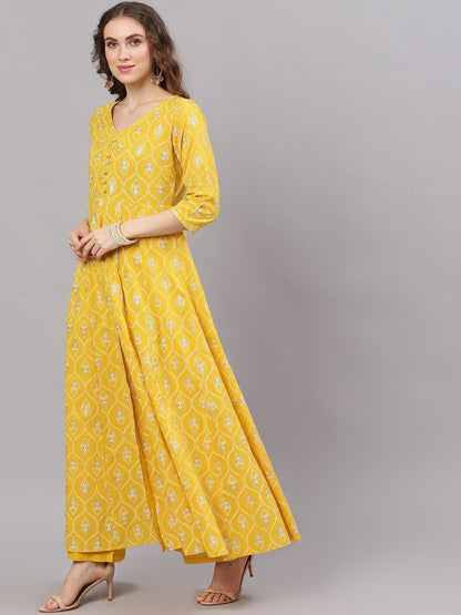 Women's  Yellow Self Design Kurta with Trousers
