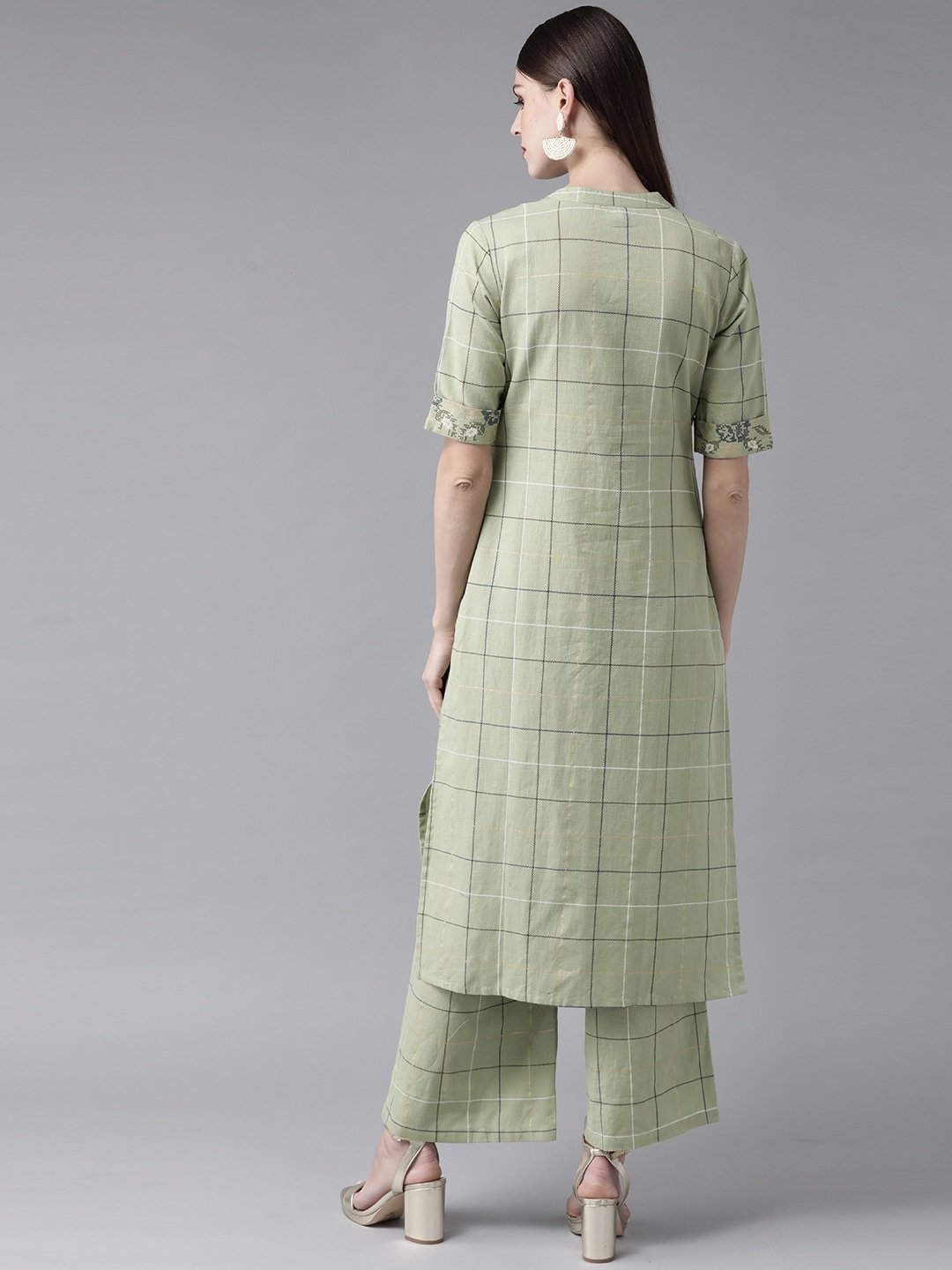 Women's  Green Checked Kurta with Palazzos