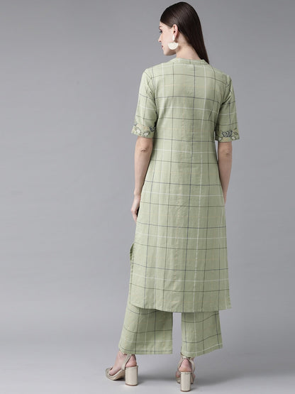 Women's  Green Checked Kurta with Palazzos