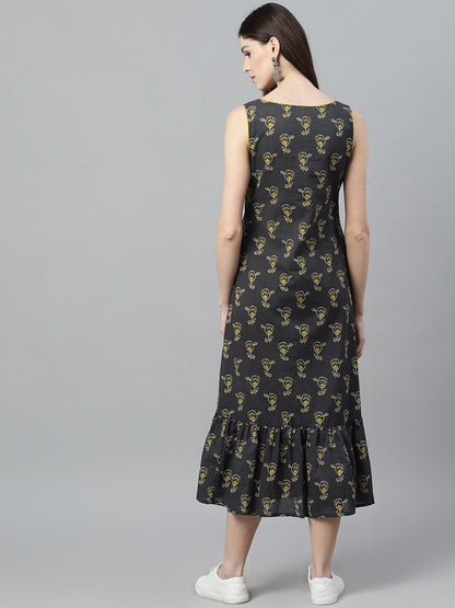 Women's  Grey Printed A-Line Dress