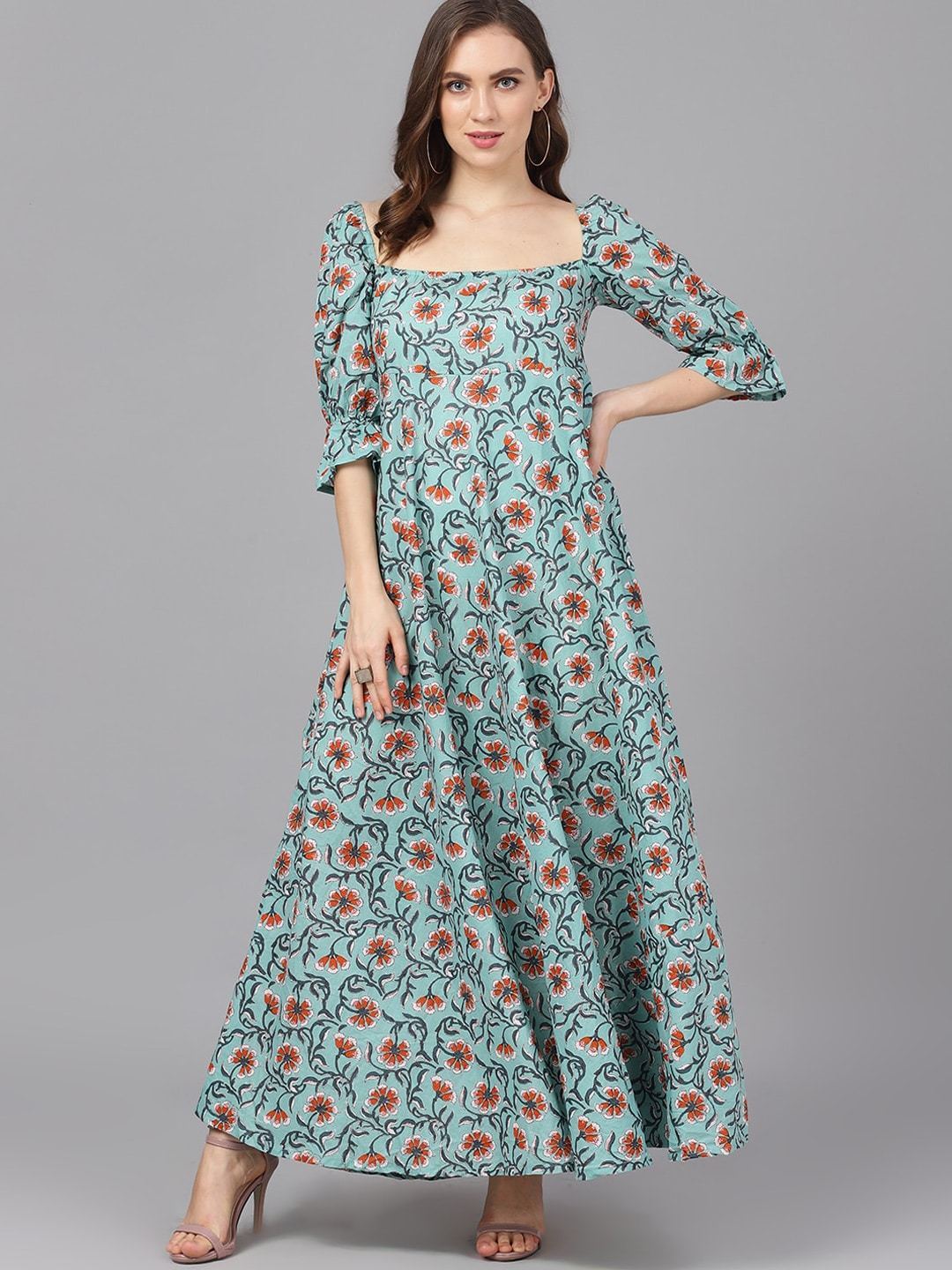 Women's  Green Printed Maxi Dress