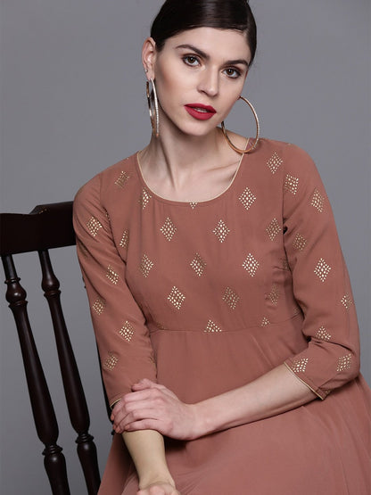 Women's  Brown Printed Detail Gown