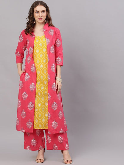 Women's  Yellow & Pink Printed Kurta with Palazzos