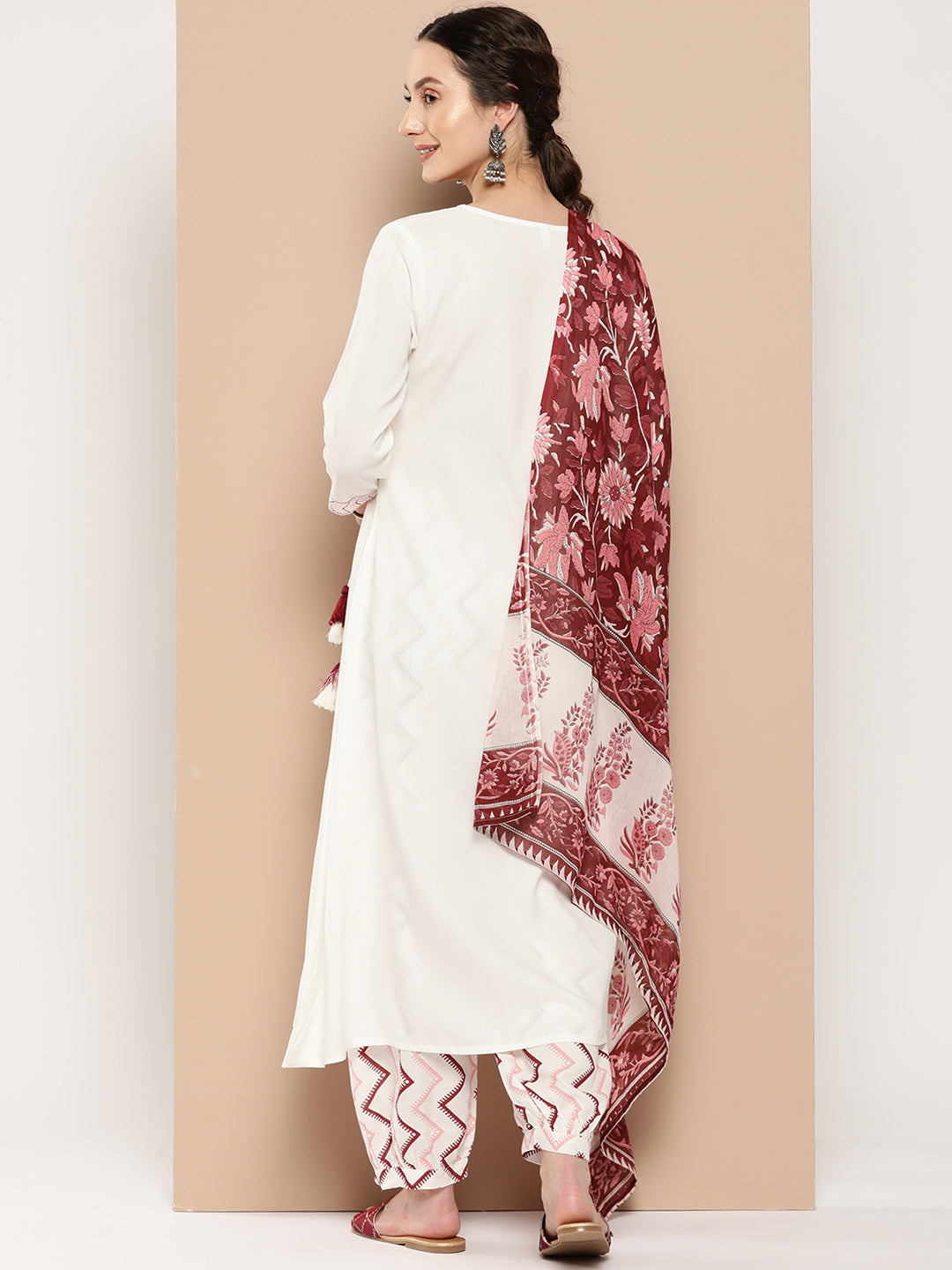 Women's Pink Solid Angrakha Kurta Salwar And Dupatta Set