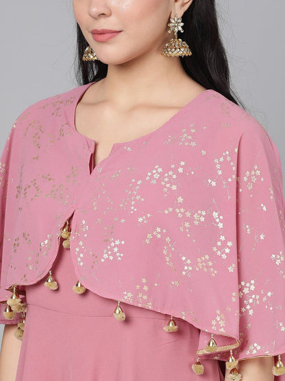 Women's  Mauve & Gold-Coloured Printed Anarkali Kurta