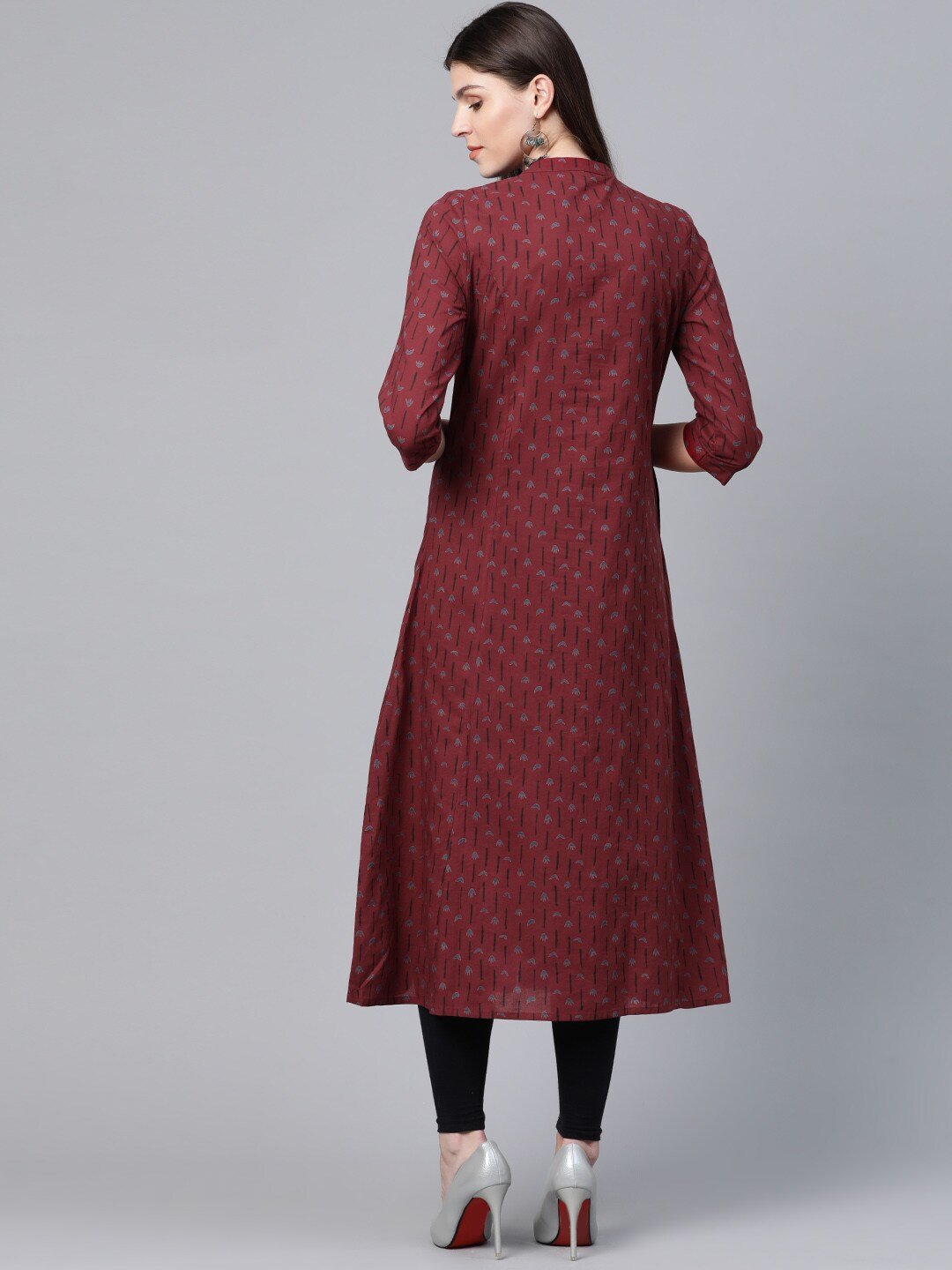 Women's  Maroon & Blue Printed A-Line Kurta
