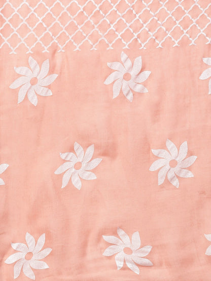 Women's  Peach-Coloured & White Khari Print Kurta with Palazzos & Dupatta