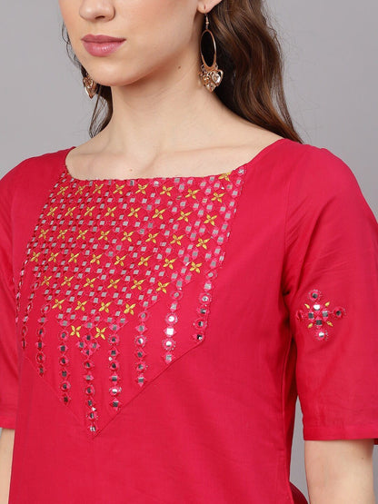 Women's  Magenta Yoke Design Kurta with Sharara