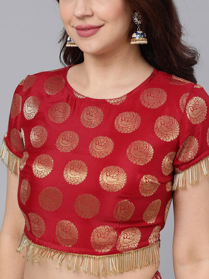 Women's Maroon Brocade Lehenga Choli With Dupatta