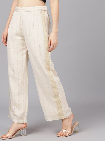 Women's  Cream-Coloured Striped Wide Leg Palazzos