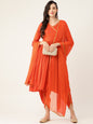 Women's Orange Color Rayon Blend Printed Kurta Dhoti With Dupatta