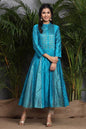 Teal Chanderi Embellished Layered Anarkali Kurta