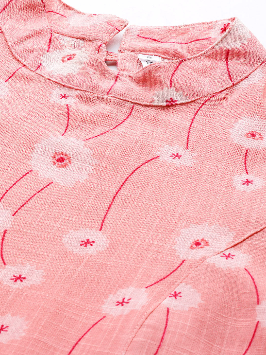 Women's Peach Printed Cotton Sulb A Line Dress