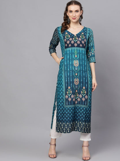 Women's  Blue Printed Anarkali Kurta