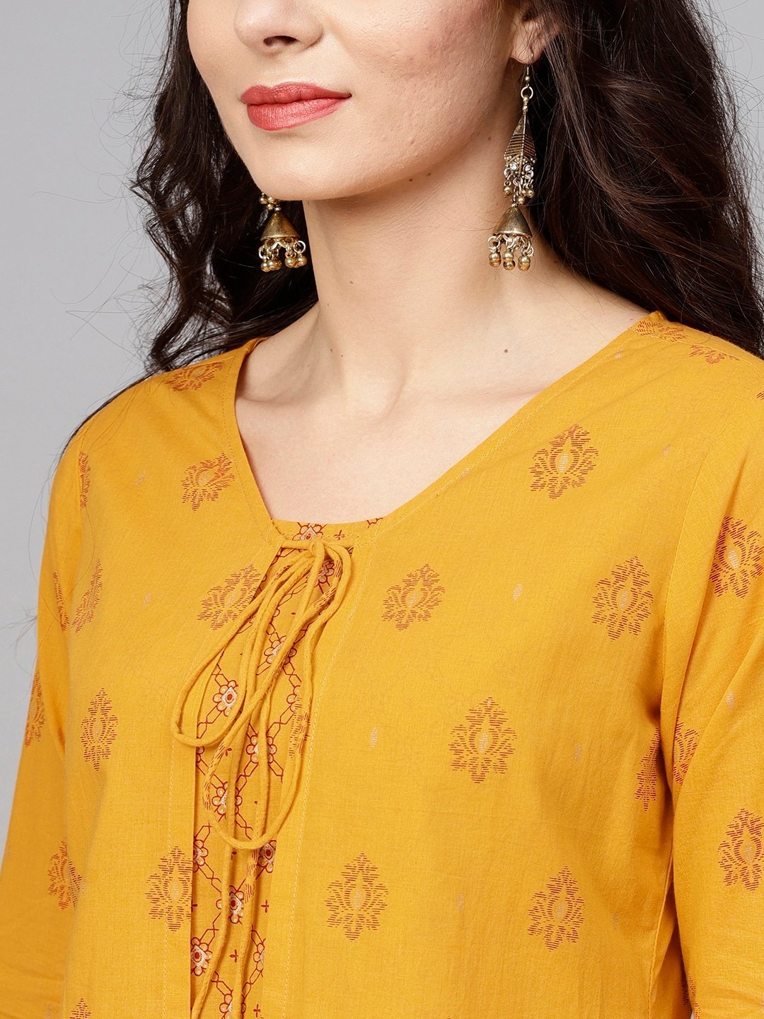 Women's  Mustard Yellow Printed Kurta with Palazzos