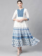 Women's Blue Georgette Embroidered Tiered Dress1