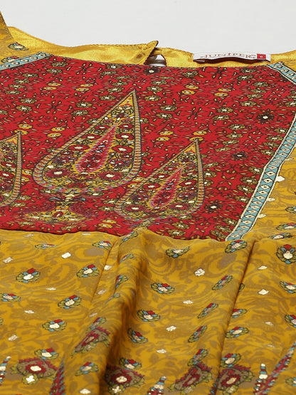 Women's Mustard Georgette Printed Anarkali Dress