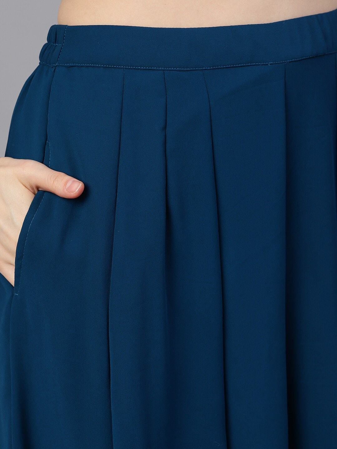 Women's  Navy Blue Printed Kurta with Palazzos