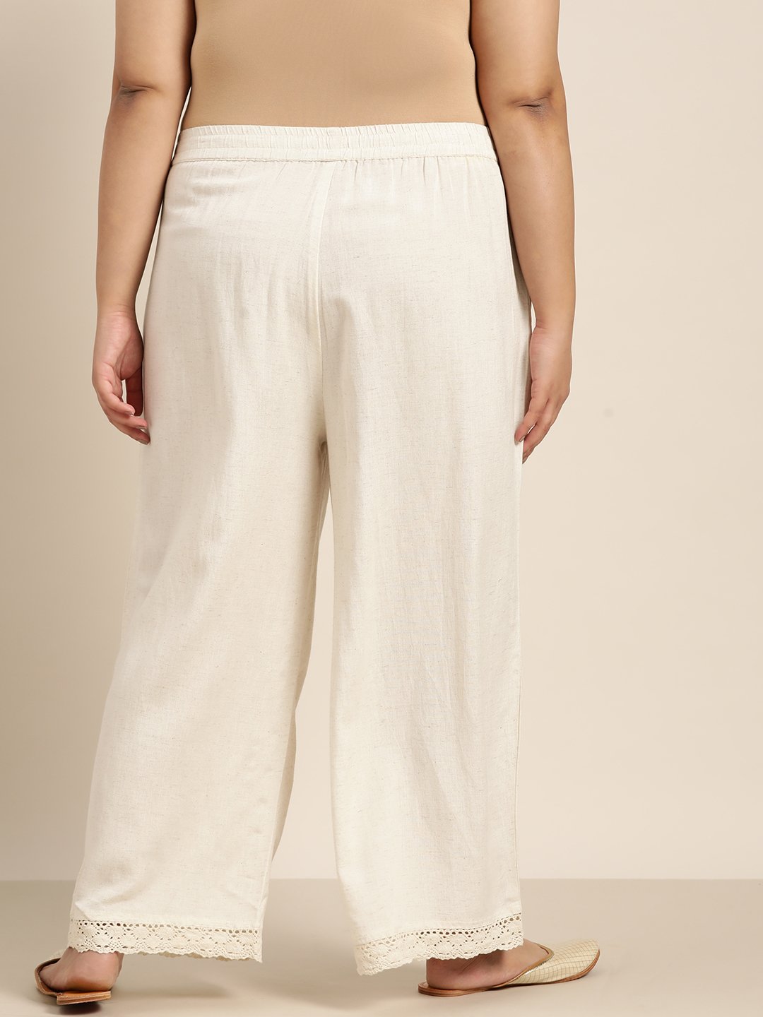 Women's Offwhite Rayon Flex Solid Wide Leg Palazzo