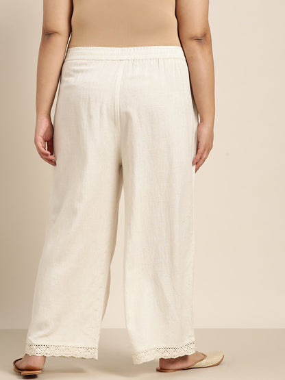Women's Offwhite Rayon Flex Solid Wide Leg Palazzo