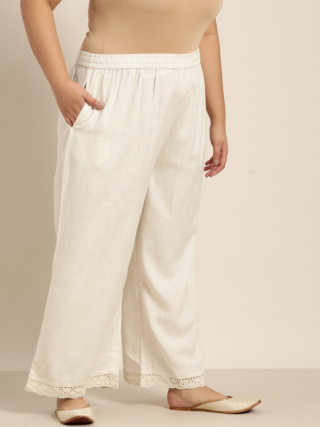 Women's Offwhite Rayon Flex Solid Wide Leg Palazzo