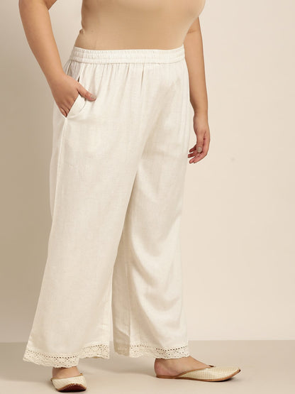 Women's Offwhite Rayon Flex Solid Wide Leg Palazzo