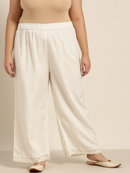 Women's Offwhite Rayon Flex Solid Wide Leg Palazzo