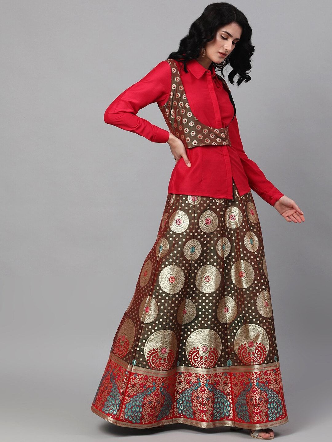 Women's Olive Green Ready to Wear Lehenga with Blous