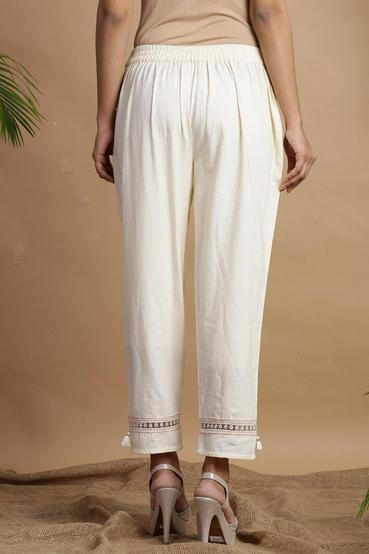 White Rayon Flex Solid Straight Pants