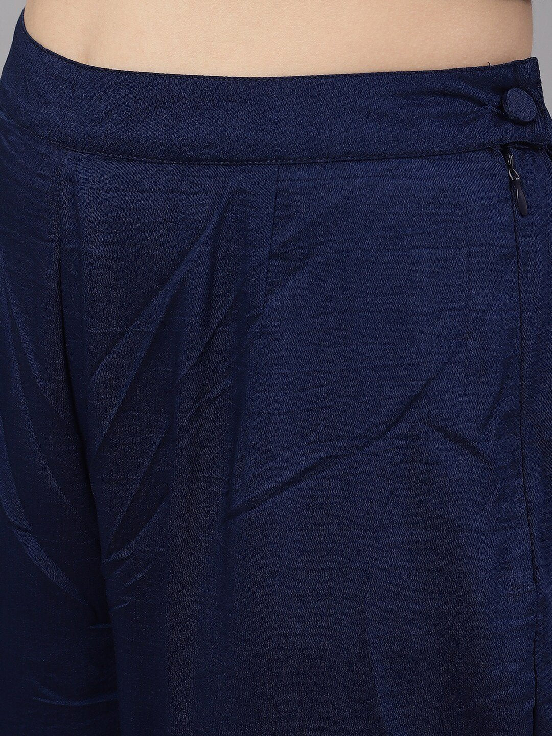 Women's  Navy Blue Woven Design Kurta with Palazzos