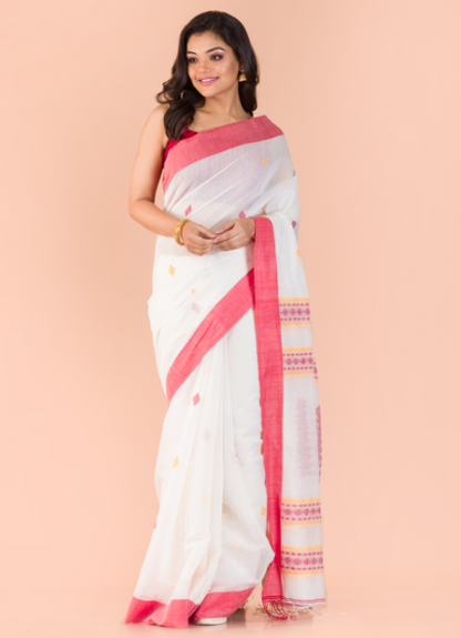 Women's Off white handwoven cotton saree